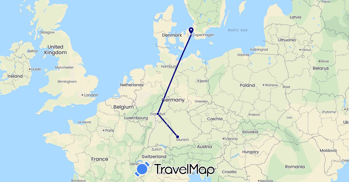 TravelMap itinerary: driving in Germany, Denmark (Europe)